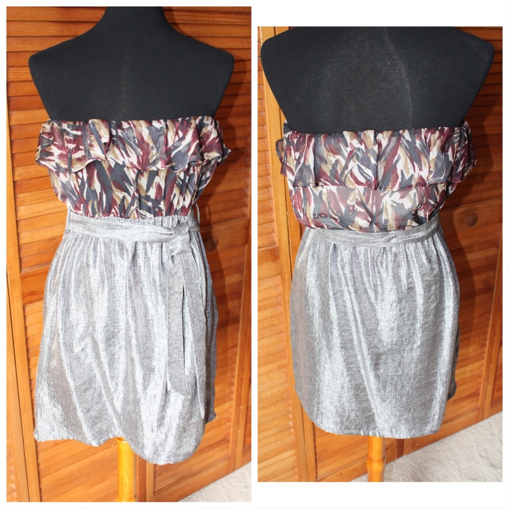 Maude Strapless Watercolor Dress EUC